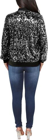 Yutuwomsfushi Womens Long Sleeve Sequin Open Front Zipper Jacket with Ribbed Cuffs in Saudi Arabia