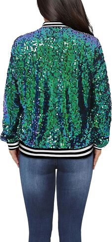 Yutuwomsfushi Womens Long Sleeve Sequin Open Front Zipper Jacket with Ribbed Cuffs in Saudi Arabia