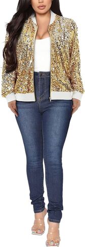 Yutuwomsfushi Womens Long Sleeve Sequin Open Front Zipper Jacket with Ribbed Cuffs in Saudi Arabia