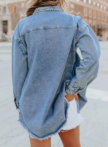 Dokotoo Women's Oversized Denim Jacket Casual Long Boyfriend Distresse Jean Jacket Autumn Spring in Saudi Arabia