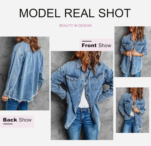 Dokotoo Women's Oversized Denim Jacket Casual Long Boyfriend Distresse Jean Jacket Autumn Spring in Saudi Arabia