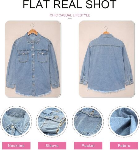 Dokotoo Women's Oversized Denim Jacket Casual Long Boyfriend Distresse Jean Jacket Autumn Spring in Saudi Arabia