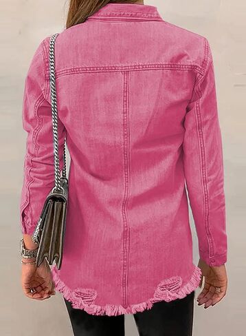 Dokotoo Women's Oversized Denim Jacket Casual Long Boyfriend Distresse Jean Jacket Autumn Spring in Saudi Arabia