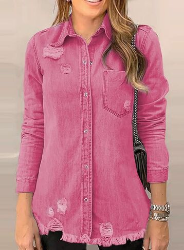 Dokotoo Women's Oversized Denim Jacket Casual Long Boyfriend Distresse Jean Jacket Autumn Spring in Saudi Arabia