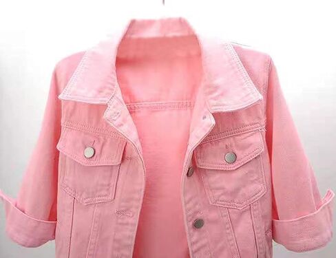 AMEBELLE Women's 3/4 Sleeve Strech Distress Slim Crop Denim Jean Trucker Jacket in Saudi Arabia