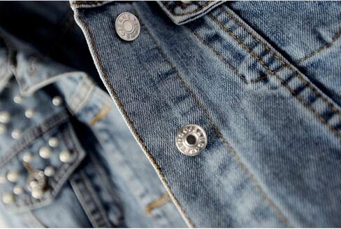 Hixiaohe Women Loose Embroidered Pearls Beading Cropped Denim Jacket Jean Coat in Kuwait