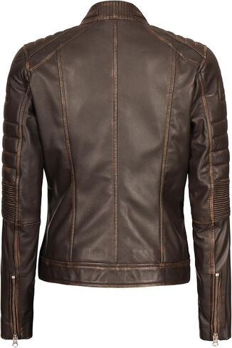 fjackets Real Leather Jacket Women - Cafe Racer Slim Fit Stand Collar Womens Motorcycle Jackets in Kuwait