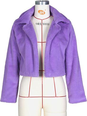 Nihsatin Womens Solid Cropped Long Sleeve Shaggy Jacket Lapel Faux Fur Coat Outwear Warm Winter in Saudi Arabia