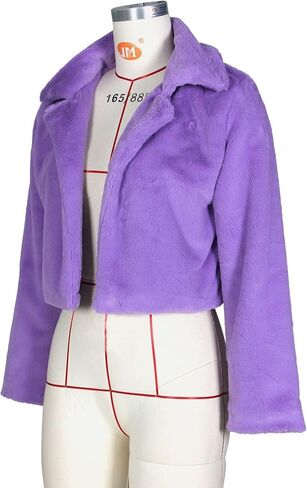 Nihsatin Womens Solid Cropped Long Sleeve Shaggy Jacket Lapel Faux Fur Coat Outwear Warm Winter in Saudi Arabia