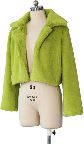 Nihsatin Womens Solid Cropped Long Sleeve Shaggy Jacket Lapel Faux Fur Coat Outwear Warm Winter in Saudi Arabia