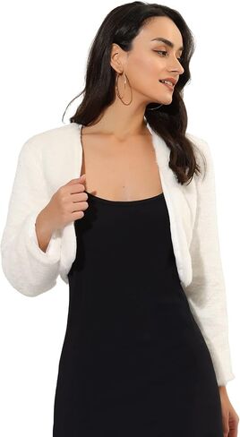 Allegra K Women's Cropped Jacket Evening Open Front Bolero Faux Fur Shrug in Saudi Arabia