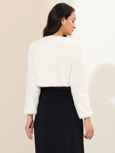 Allegra K Women's Cropped Jacket Evening Open Front Bolero Faux Fur Shrug in Saudi Arabia