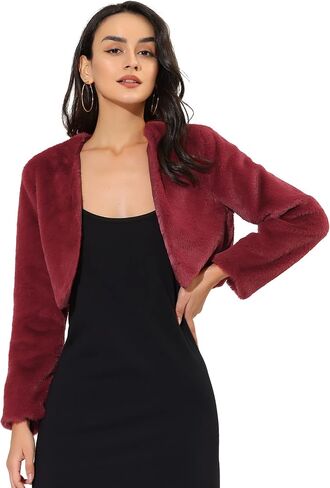 Allegra K Women's Cropped Jacket Evening Open Front Bolero Faux Fur Shrug in Saudi Arabia