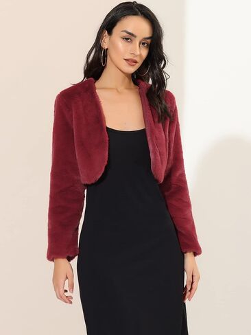 Allegra K Women's Cropped Jacket Evening Open Front Bolero Faux Fur Shrug in Saudi Arabia