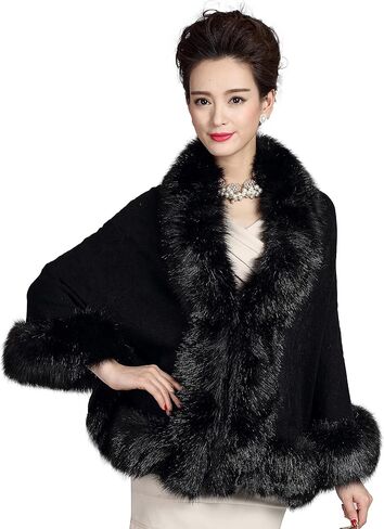 ELFJOY Luxury Bridal Faux Fur Cashmere Wool Shawl Cloak Cape Wedding Dress Party Coat for Winter in Saudi Arabia