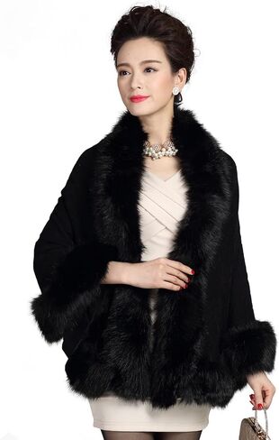 ELFJOY Luxury Bridal Faux Fur Cashmere Wool Shawl Cloak Cape Wedding Dress Party Coat for Winter in Saudi Arabia