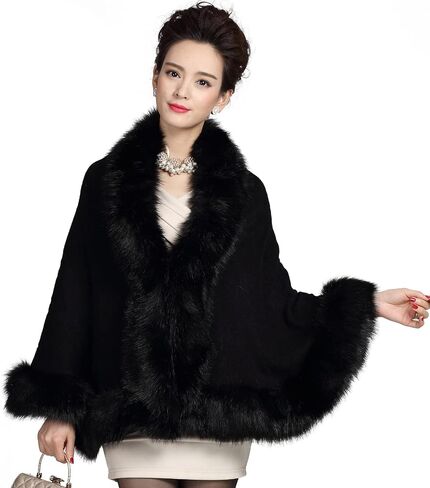 ELFJOY Luxury Bridal Faux Fur Cashmere Wool Shawl Cloak Cape Wedding Dress Party Coat for Winter in Saudi Arabia