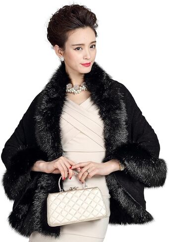 ELFJOY Luxury Bridal Faux Fur Cashmere Wool Shawl Cloak Cape Wedding Dress Party Coat for Winter in Saudi Arabia