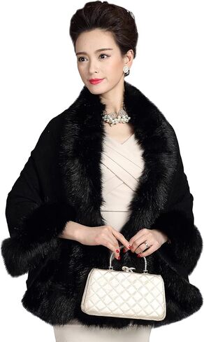 ELFJOY Luxury Bridal Faux Fur Cashmere Wool Shawl Cloak Cape Wedding Dress Party Coat for Winter in Saudi Arabia