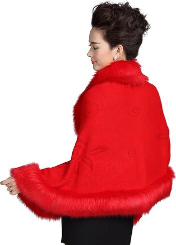 ELFJOY Luxury Bridal Faux Fur Cashmere Wool Shawl Cloak Cape Wedding Dress Party Coat for Winter in Saudi Arabia