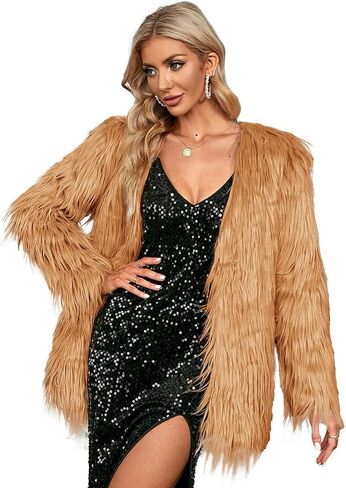 Simplee Apparel Women's Long Sleeve Fluffy Faux Fur Warm Coat in Saudi Arabia
