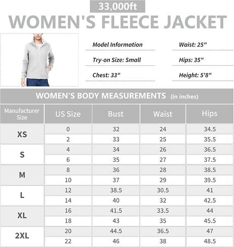 33,000ft Women's Zip Up Fleece Jacket, Long Sleeve Warm Soft Polar Lightweight Coat with Pockets for Winter in Saudi Arabia