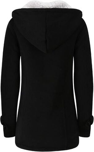 JiangWu Womens Fashion Horn Button Fleece Thicken Coat with Hood Winter Warm Jacket in Kuwait