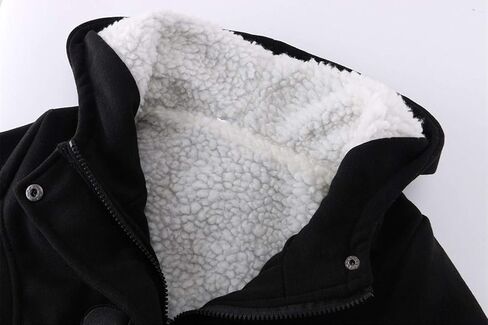 JiangWu Womens Fashion Horn Button Fleece Thicken Coat with Hood Winter Warm Jacket in Kuwait