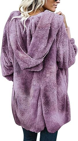 Zilcremo Women Hooded Cardigan Fuzzy Jacket Winter Open Front Fleece Coat Outwear with Pockets in Saudi Arabia