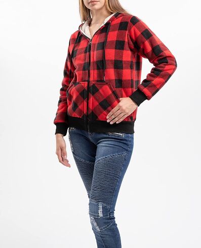 ThCreasa Womens Sherpa Fleece Lined Hoodie Jacket Plaid Flannel Zip up Hooded Sweatshirt Jackets in Saudi Arabia