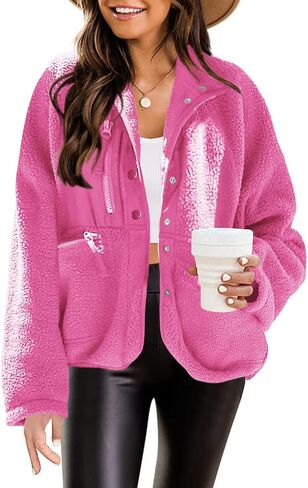 Nirovien Womens Fuzzy Fleece Jacket Button Down Sherpa Coats Casual Winter Warm Outwear with Pockets in Saudi Arabia