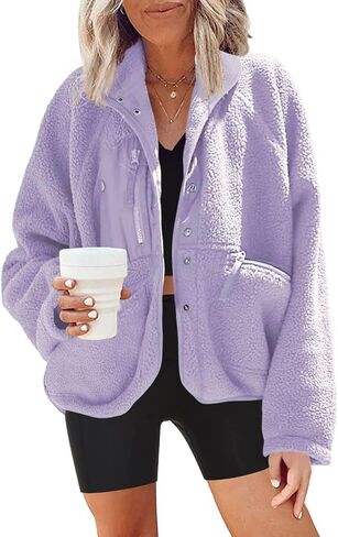 Nirovien Womens Fuzzy Fleece Jacket Button Down Sherpa Coats Casual Winter Warm Outwear with Pockets in Saudi Arabia