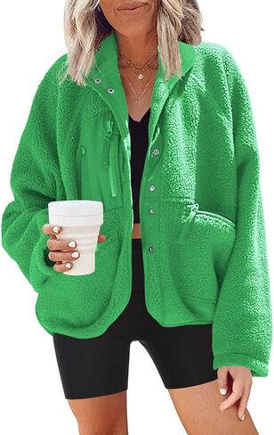 Nirovien Womens Fuzzy Fleece Jacket Button Down Sherpa Coats Casual Winter Warm Outwear with Pockets in Saudi Arabia