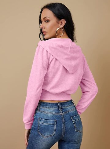Women's Zip Up Hoodies Cropped Cardigan Jacket Drawstring Hooded Sweatshirts Casual Long Sleeve Top… in Saudi Arabia
