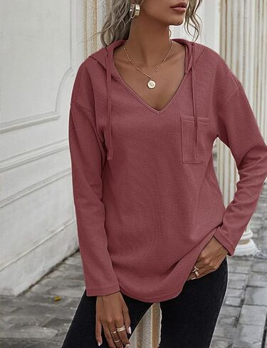 morhuduck Women's V Neck Hoodies Long Sleeve Sweatshirt Drawstring Pullover Tops with Pocket in Saudi Arabia