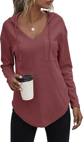 morhuduck Women's V Neck Hoodies Long Sleeve Sweatshirt Drawstring Pullover Tops with Pocket in Saudi Arabia