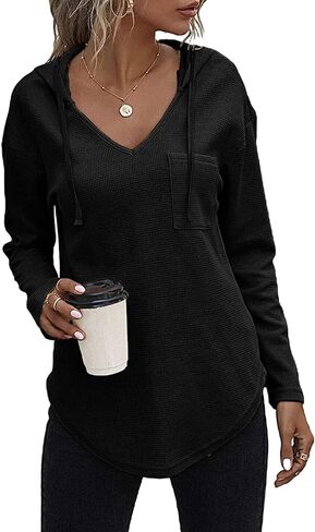 morhuduck Women's V Neck Hoodies Long Sleeve Sweatshirt Drawstring Pullover Tops with Pocket in Saudi Arabia