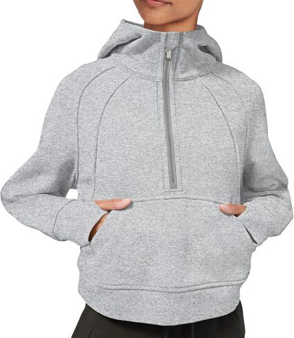 LASLULU Womens Hoodies Fleece Lined Collar Pullover 1/2 Zipper Sweatshirts Long Sleeve Crop Tops Sweater Thumb Hole in Saudi Arabia