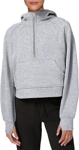 LASLULU Womens Hoodies Fleece Lined Collar Pullover 1/2 Zipper Sweatshirts Long Sleeve Crop Tops Sweater Thumb Hole in Saudi Arabia