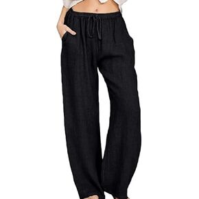 utcoco Women's Cotton Linen Drawstring High Waisted Pants Casual Loose Fit Wide Leg Trousers in Saudi Arabia