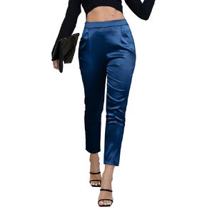 heipeiwa Women's Satin Pants Dress Casual Pleated Pull on High Waist Pants with Pockets in Saudi Arabia