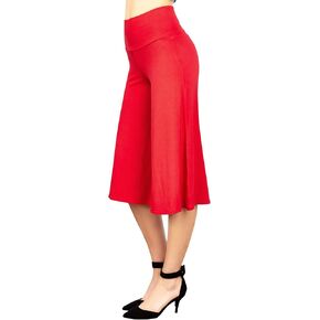Made by Johnny Women's High Elastic Waistband Wide Leg Palazzo Culotte Gaucho Capri Pants (S~5XL)