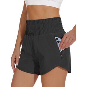 Women's High Waisted Athletic Shorts 4" High Rise Running Workout Gym Quick Dry Tummy Control Short with Zipper Pockets
