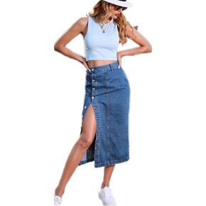 ELSTAROA Women's Casual High Waisted Solid Button Up Denim Jean Skirt