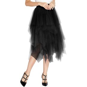 Women's Elegant Mesh Layered Tulle Skirt Sheer Tutu Midi Skirt
