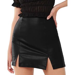MANGOPOP Women's Basic High Waist Faux Leather Bodycon Mini Pencil Skirt in Kuwait