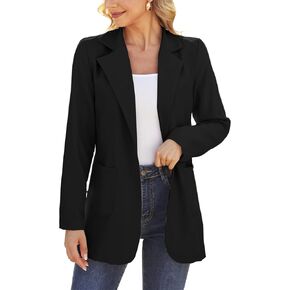 Dazosue Women Open Front Blazers Long Sleeve Casual OL Office Slim Suit Jacket with Pockets