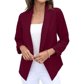 GRECERELLE Women's Blazer Suit Open Front Cardigan 3/4 Sleeve Fitted Jacket Casual Office Cropped Blazer