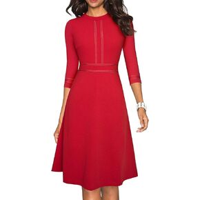 HOMEYEE Women's Chic Crew Neck 3/4 Sleeve Party Homecoming Aline Dress A135