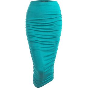 Made By Johnny Women's Slim fit Bodycon Party Club Night Out Elegant Ruched High Waist Long Pencil Skirt with Side Shirring